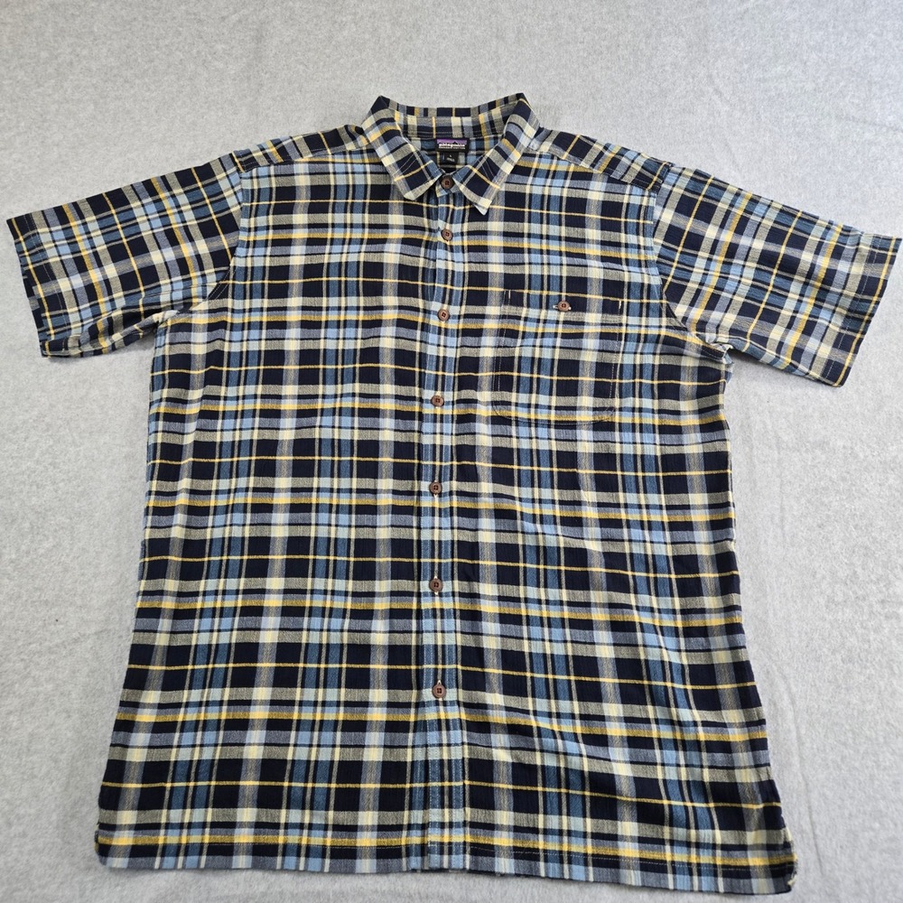 Patagonia Mens Large Short Sleeve Plaid Organic Cotton Button Down Shirt 52921